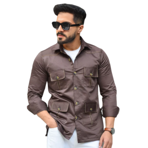 Brunette Brown Cotton Blend Hunting Style Shirt - Buy Premium Outdoor Wear | Jaipurio
